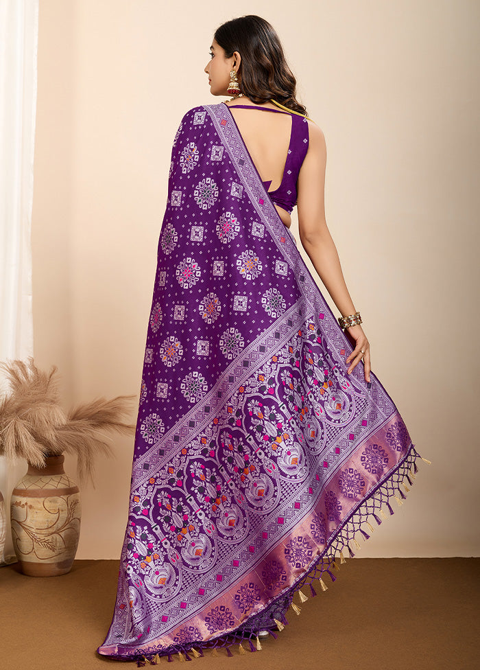 Purple Spun Silk Saree With Blouse Piece