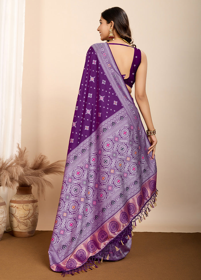 Purple Spun Silk Saree With Blouse Piece