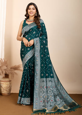 Rama Spun Silk Saree With Blouse Piece