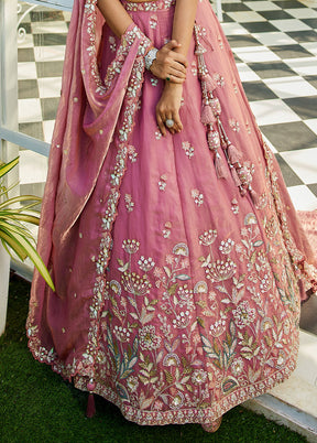 3 Pc Pink Net Semi Stitched Lehenga Set