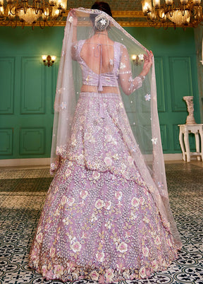 3 Pc Mauve Silk Semi Stitched Lehenga Set