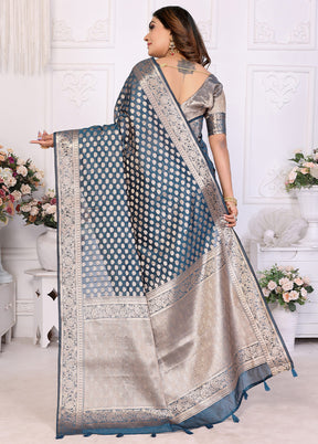 Blue Organza Saree With Blouse Piece