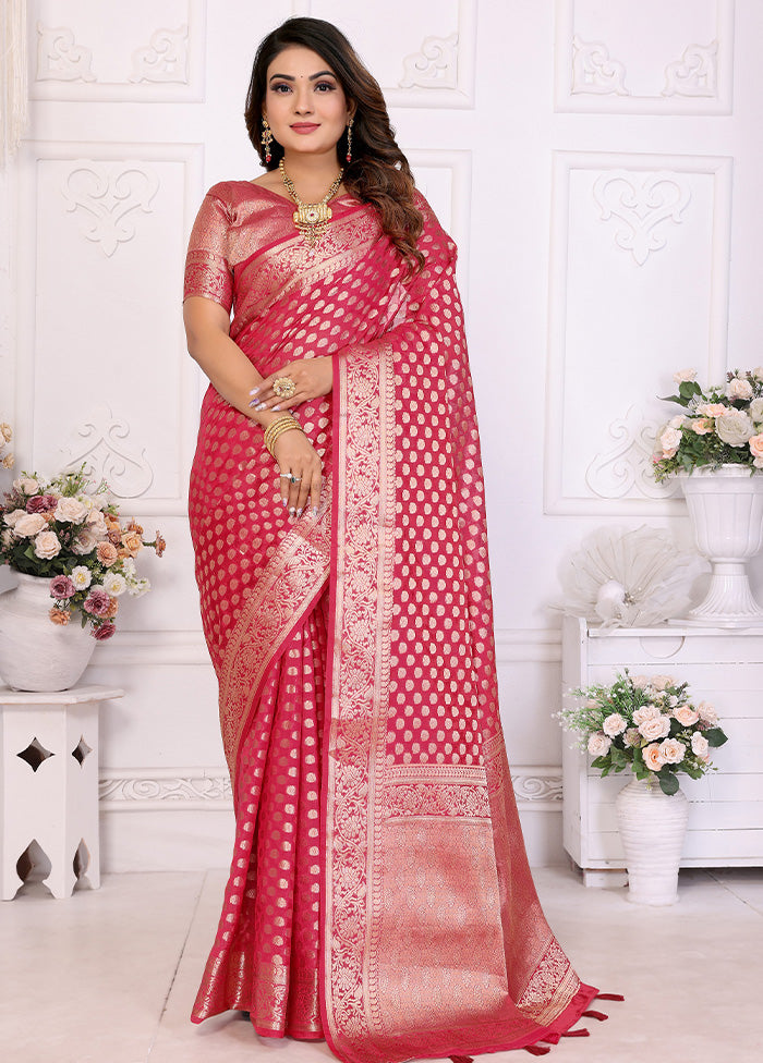 Maroon Organza Saree With Blouse Piece