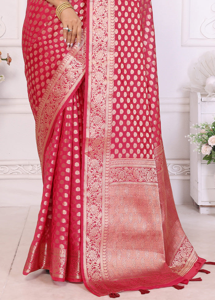 Maroon Organza Saree With Blouse Piece