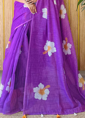 Lavender Linen Silk Saree With Blouse Piece