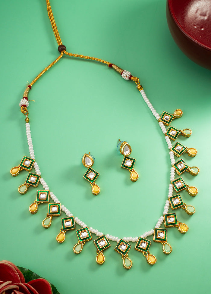 Green Brass Kundan Stone Work Necklace