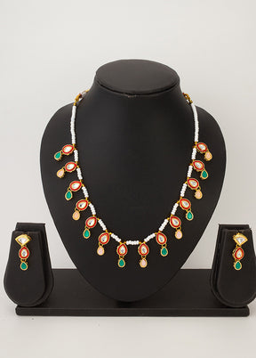 Red Brass Kundan Stone Work Necklace