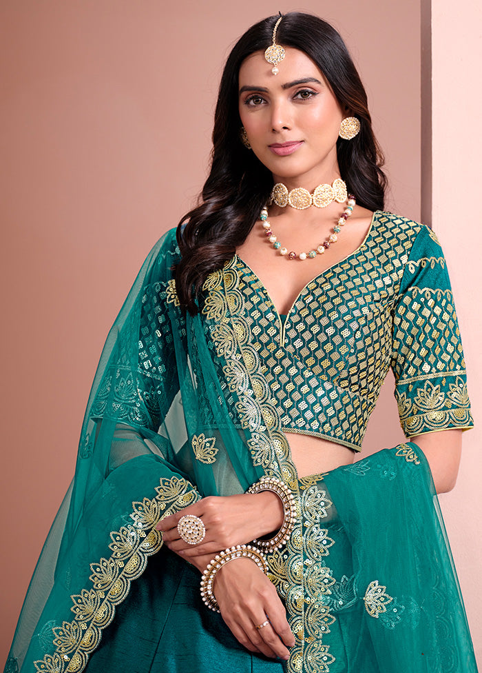 3 Pc Rama Silk Semi Stitched Lehenga Set