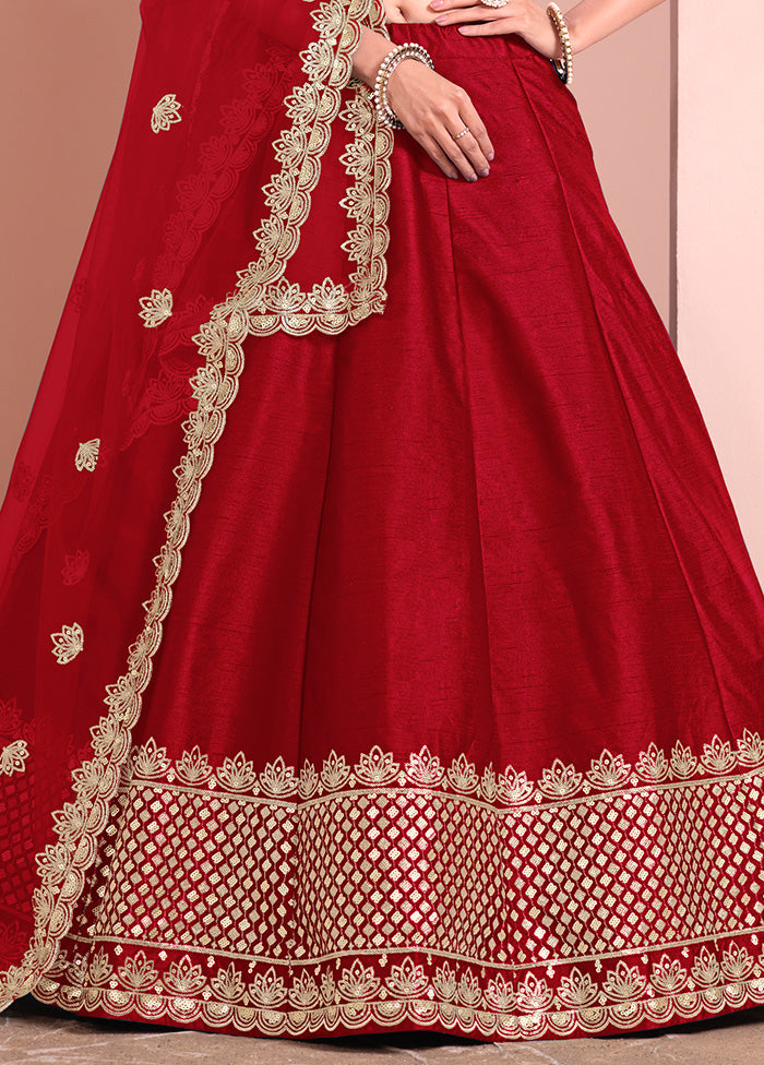 3 Pc Maroon Silk Semi Stitched Lehenga Set