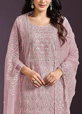 3 Pc Pink Semi Stitched Silk Suit Set