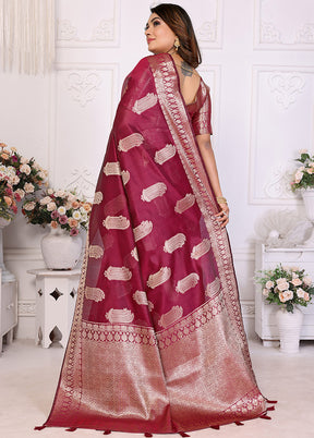 Burgundy Organza Saree With Blouse Piece