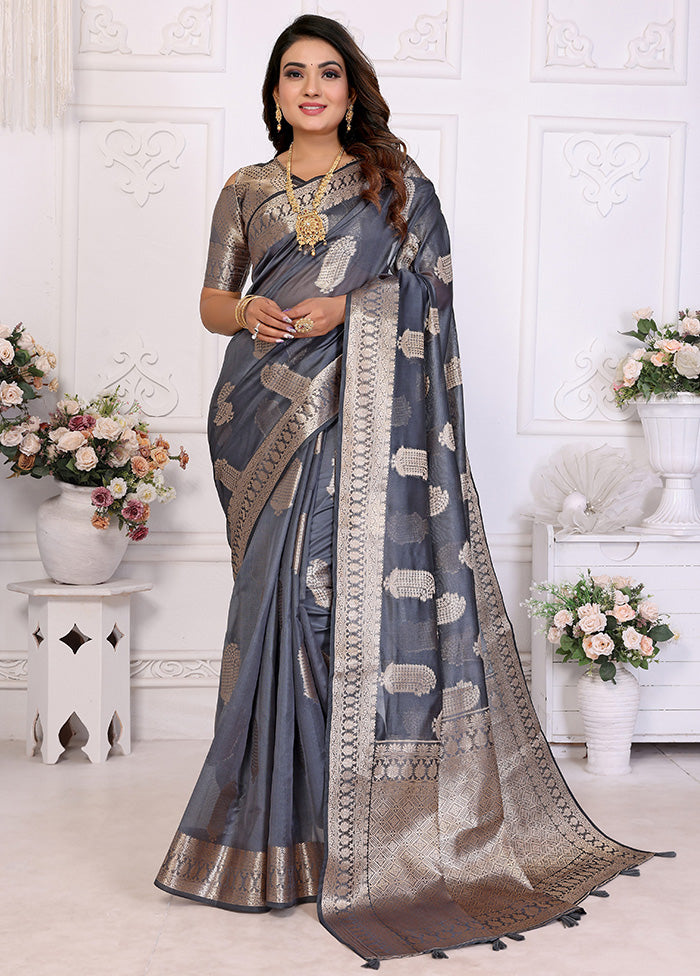 Grey Organza Saree With Blouse Piece