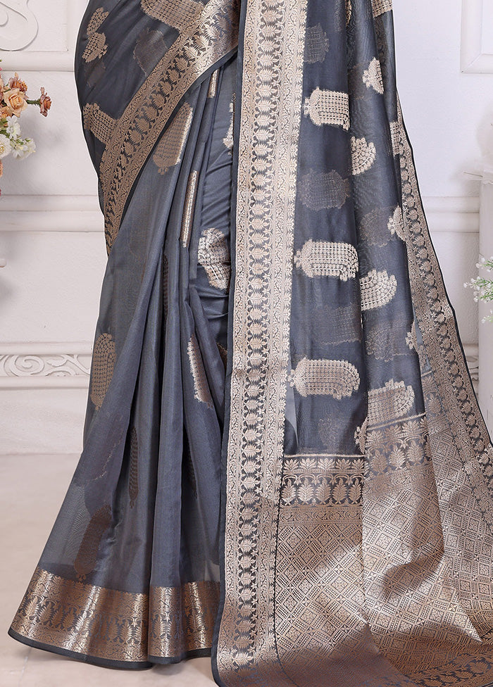 Grey Organza Saree With Blouse Piece