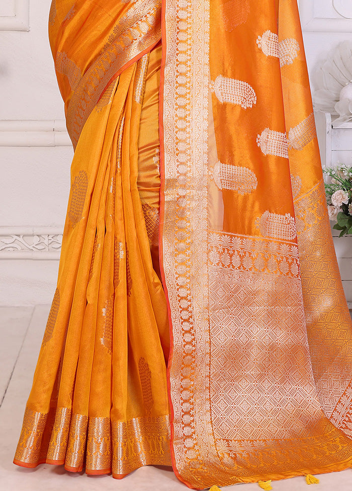 Orange Organza Saree With Blouse Piece