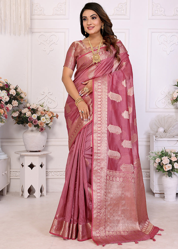 Wine Organza Saree With Blouse Piece