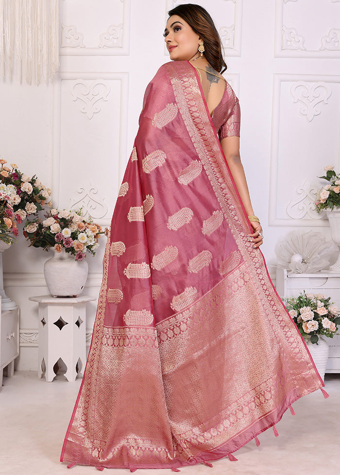 Wine Organza Saree With Blouse Piece