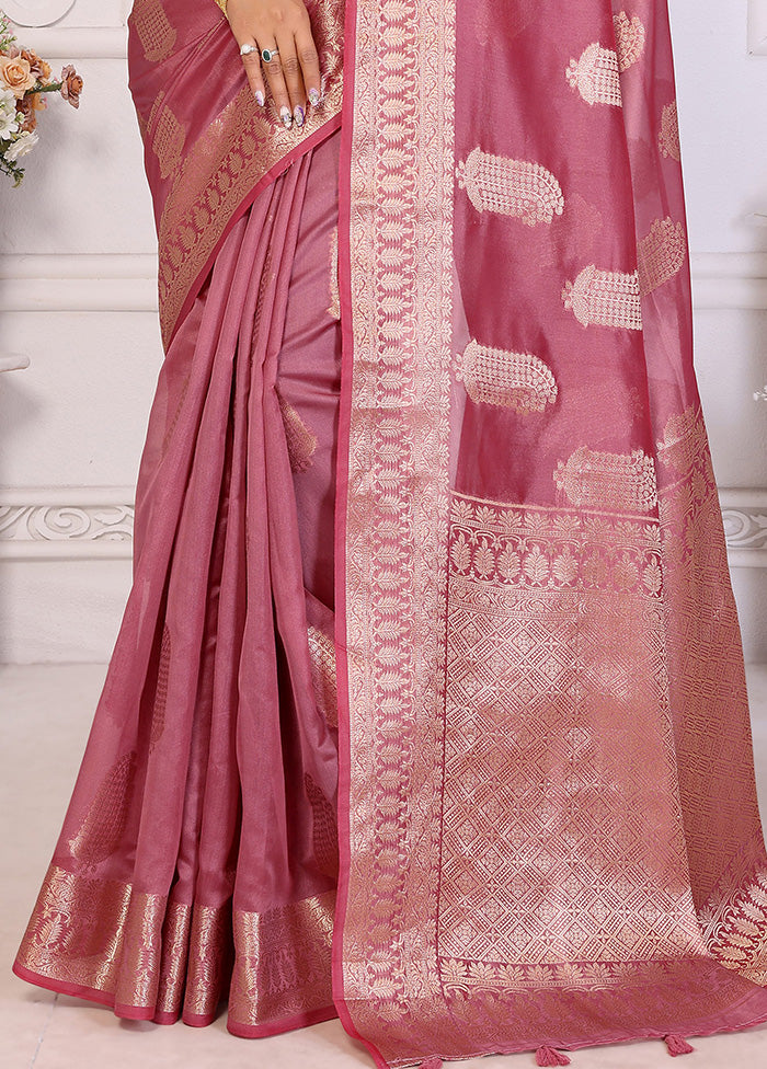 Wine Organza Saree With Blouse Piece