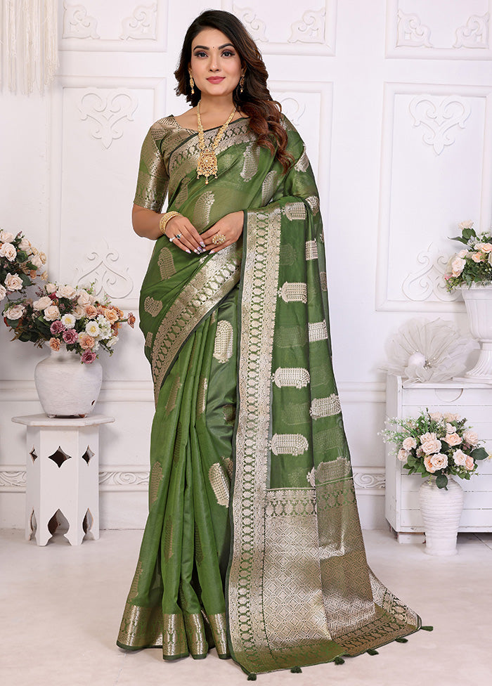 Mehendi Organza Saree With Blouse Piece