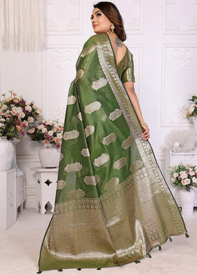 Mehendi Organza Saree With Blouse Piece