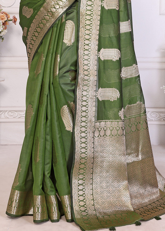 Mehendi Organza Saree With Blouse Piece