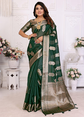 Green Organza Saree With Blouse Piece