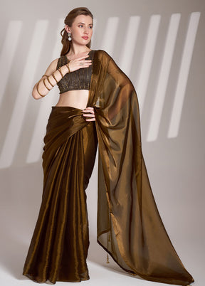 Brown Organza Saree With Blouse Piece