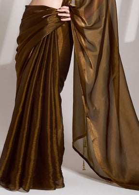 Brown Organza Saree With Blouse Piece