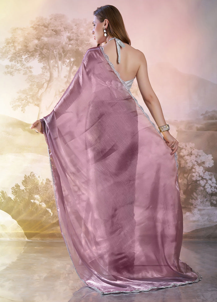 Wine Organza Saree With Blouse Piece