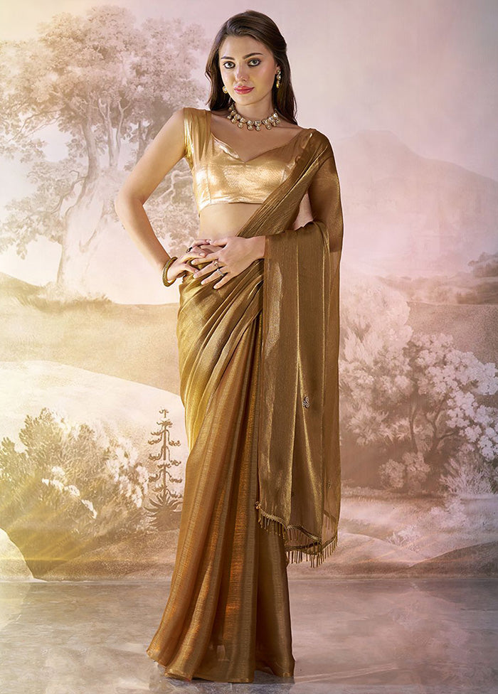 Brown Organza Saree With Blouse Piece