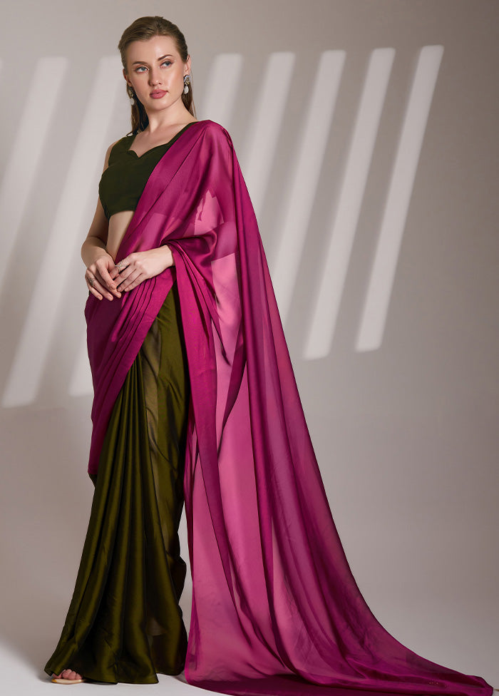 Pink Satin Silk Saree With Blouse Piece