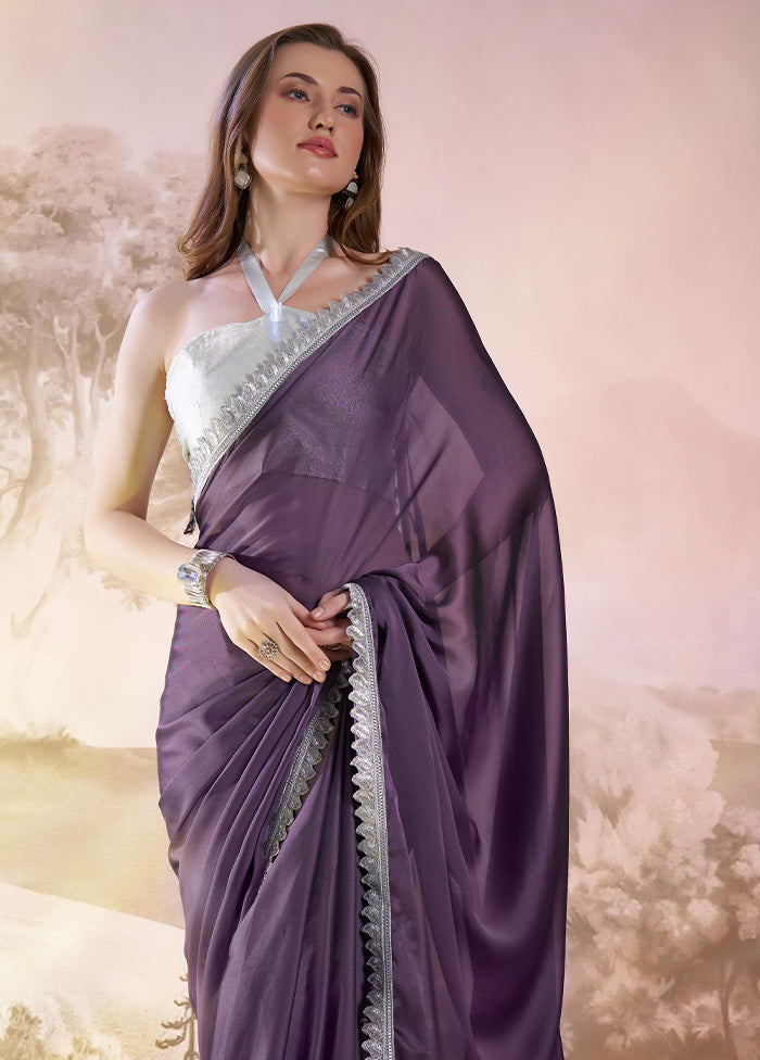 Lavender Satin Silk Saree With Blouse Piece