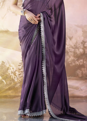 Lavender Satin Silk Saree With Blouse Piece