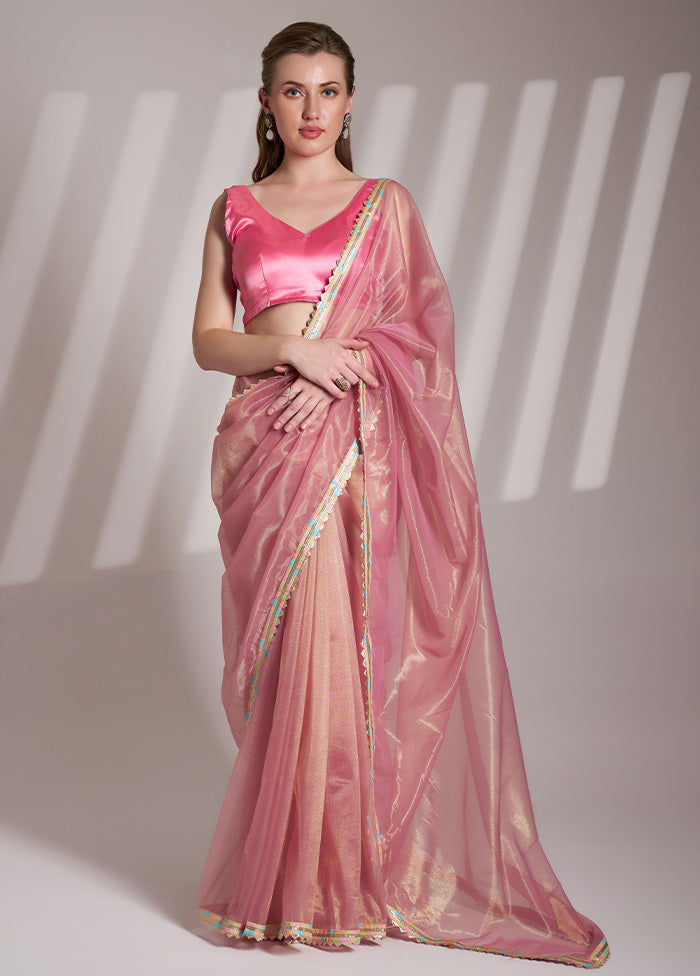 Pink Net Saree With Blouse Piece