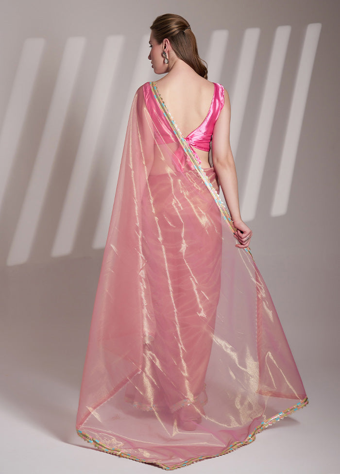 Pink Net Saree With Blouse Piece