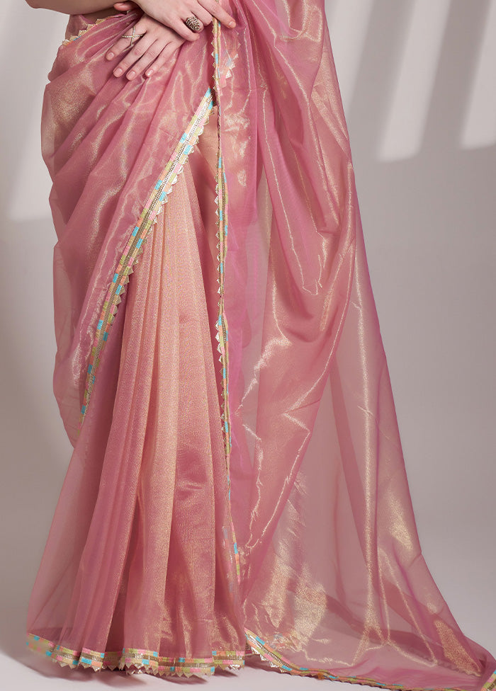 Pink Net Saree With Blouse Piece