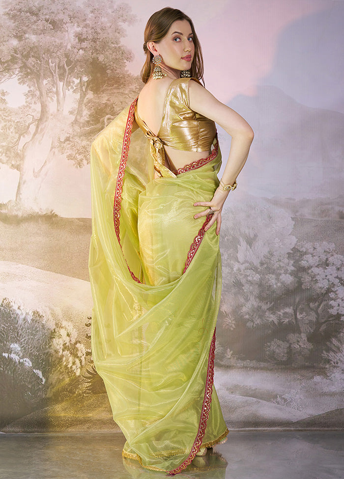 Pista Green Net Saree With Blouse Piece