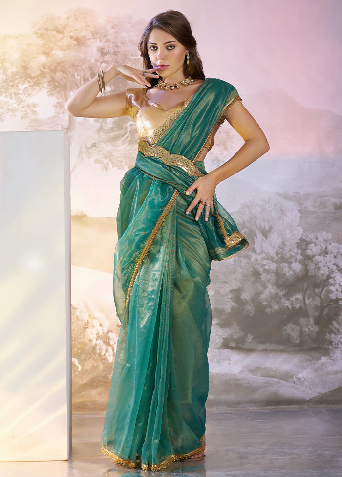 Rama Net Saree With Blouse Piece