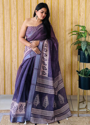 Purple Cotton Saree With Blouse Piece