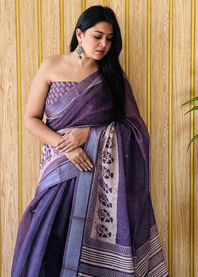 Purple Cotton Saree With Blouse Piece