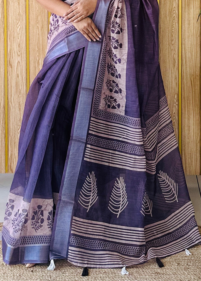 Purple Cotton Saree With Blouse Piece