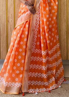 Orange Cotton Saree With Blouse Piece