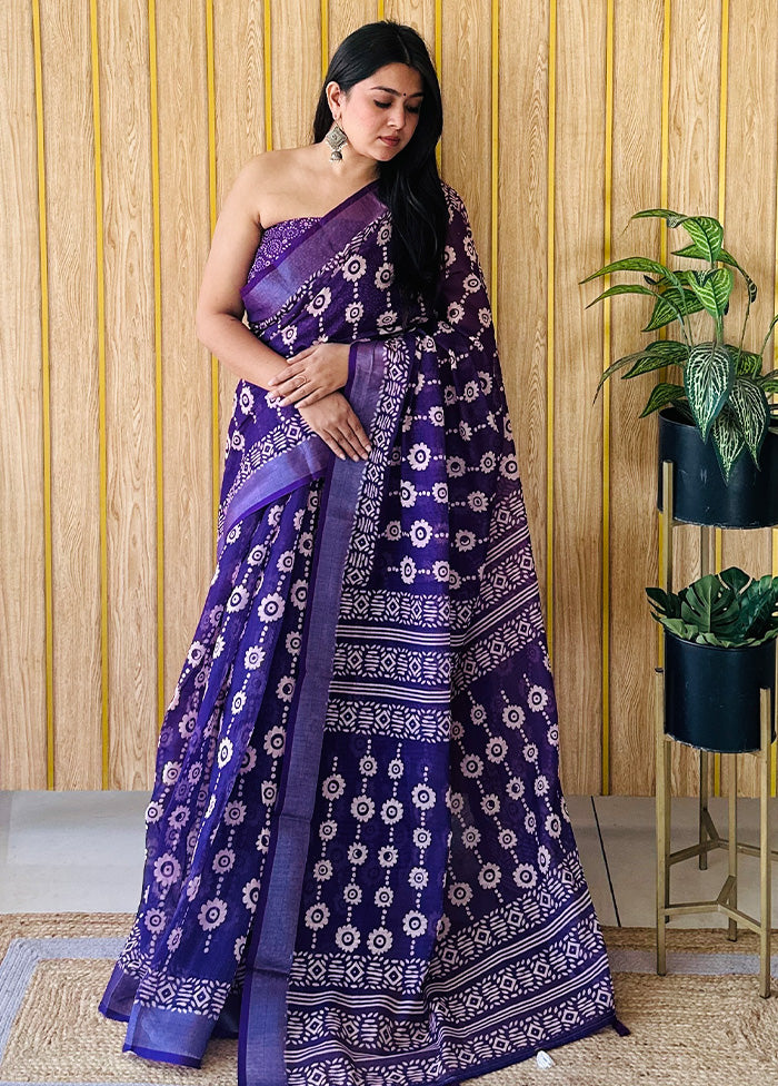 Voilet Cotton Saree With Blouse Piece