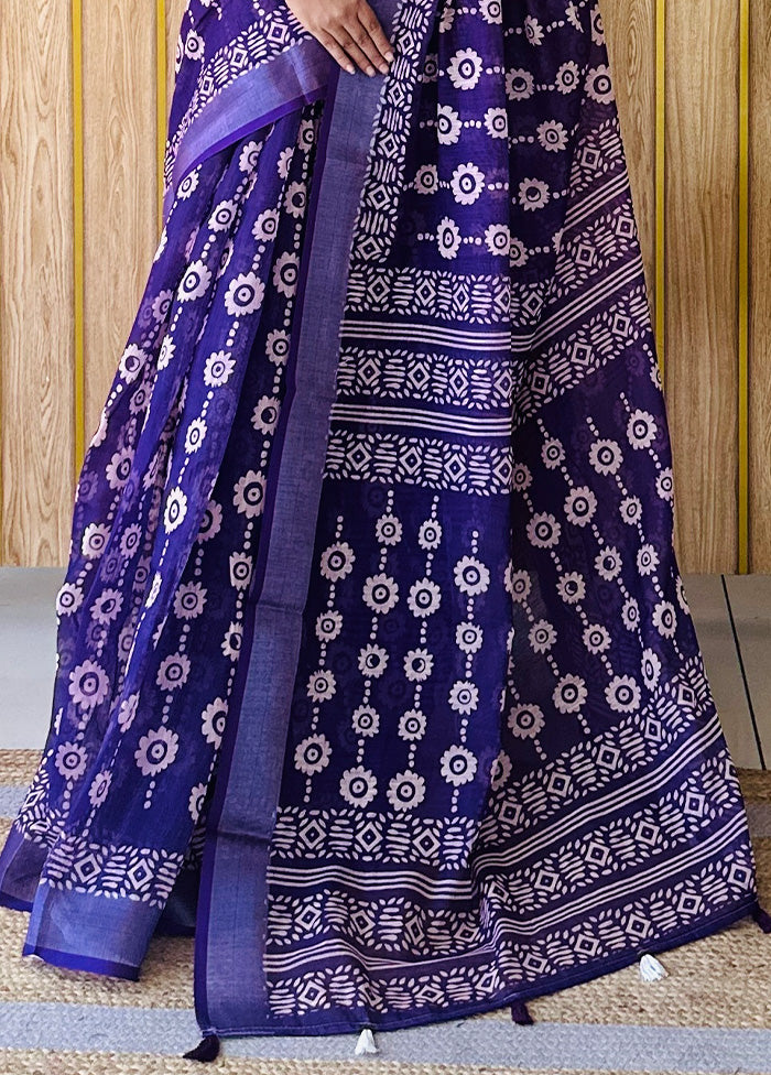 Voilet Cotton Saree With Blouse Piece