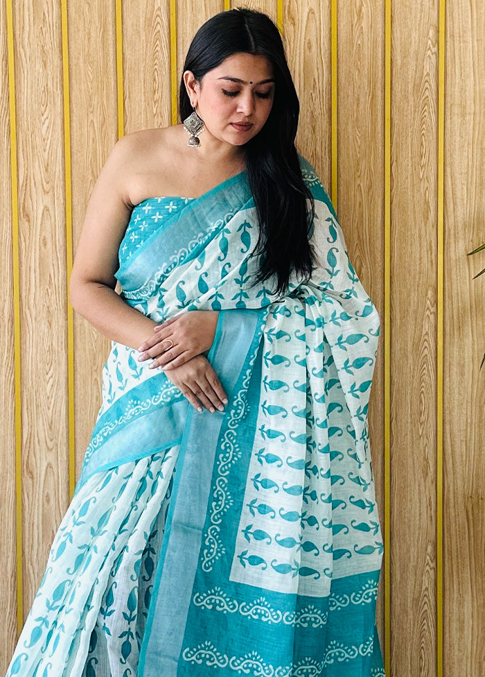 Sea Green Cotton Saree With Blouse Piece