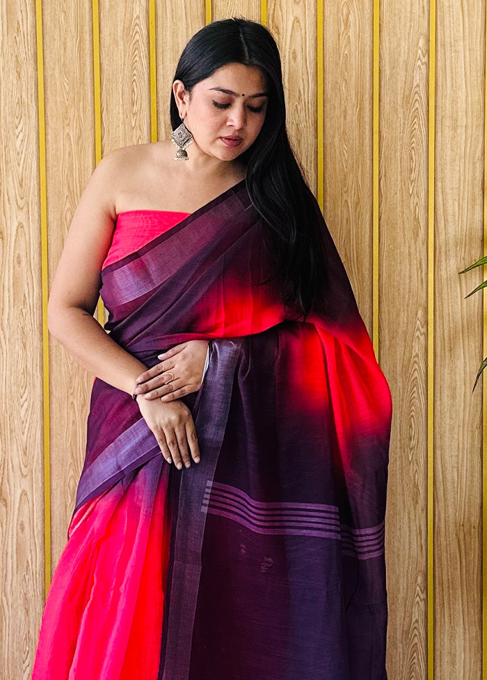 Red Cotton Saree With Blouse Piece