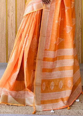 Orange Cotton Saree With Blouse Piece