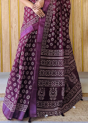 Burgundy Cotton Saree With Blouse Piece