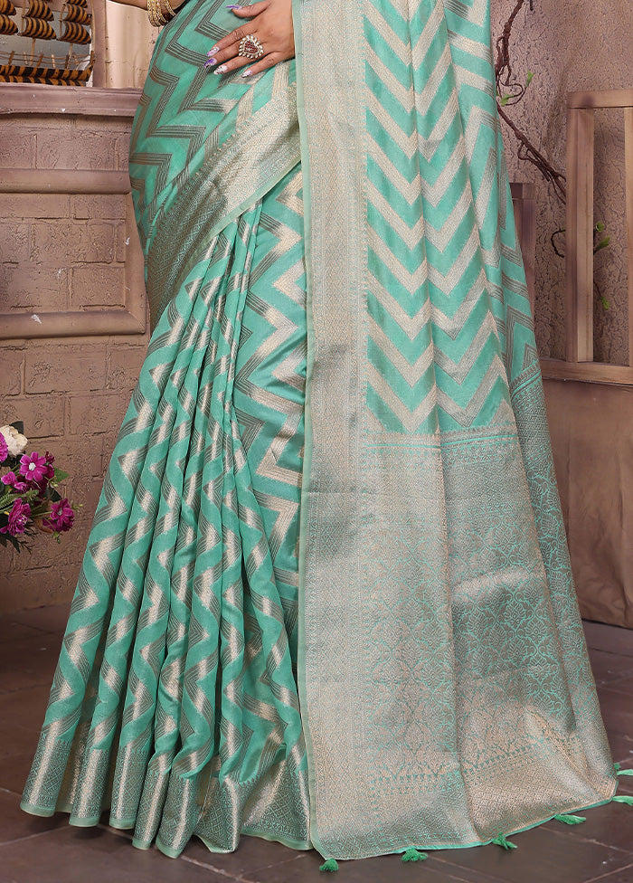 Sea Green Organza Saree With Blouse Piece