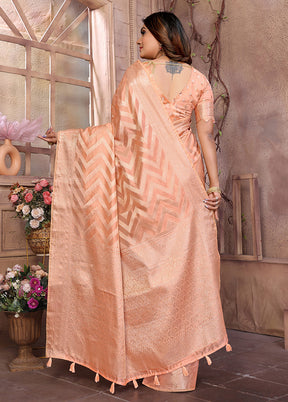 Peach Organza Saree With Blouse Piece