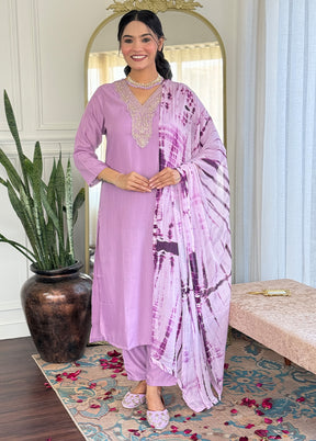 3 Pc Lavender Readymade Viscose Suit Set